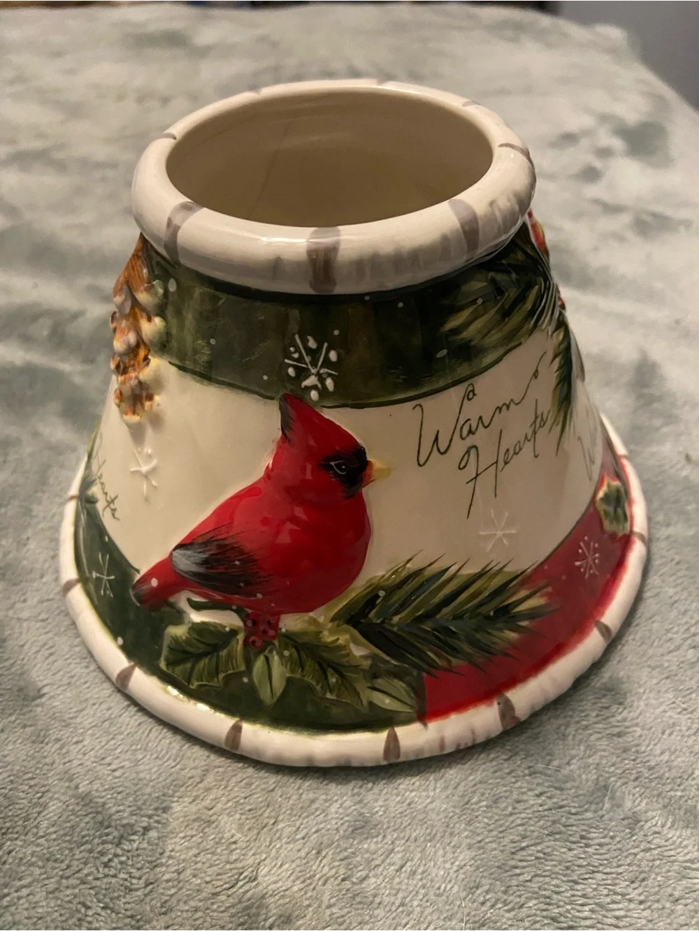 Yankee Candle Warm Hearts Ceramic Candle Holder - Cream, Green, Red